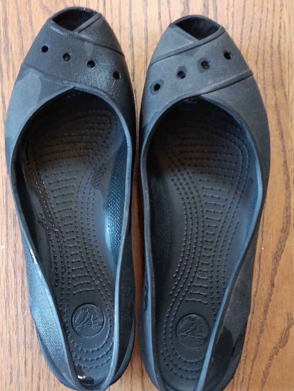 CROCS Black Women's Peep-Toe Flat Shoes Sz 11W